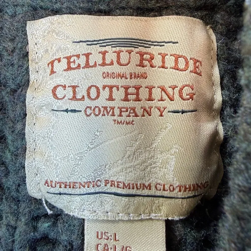 Telluride Mens Large Green Lambswool Blend Quarter Zip Textured Pullover Sweater